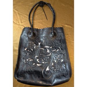 Patricia Nash Italian Leather Cutout Floral Tote Black, Pink + Removable Insert